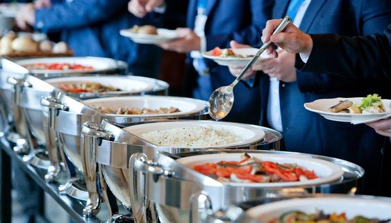 Buffet counters at a corporate catering service